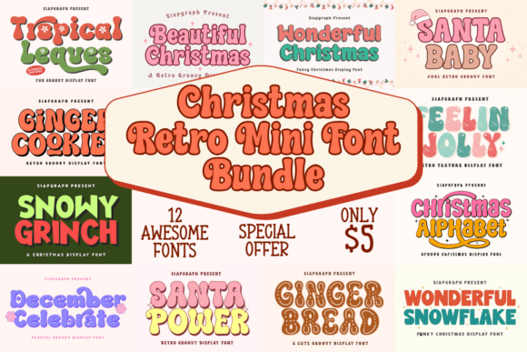 Christmas Retro Mini Bundle: 12 Festive Fonts for Branding